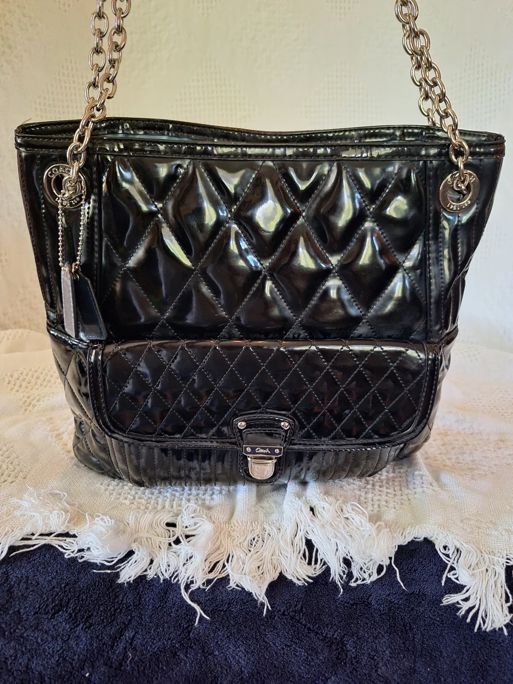 Vintage Coach Poppy Black Quilted Liquid Gloss Patton Leather Bag